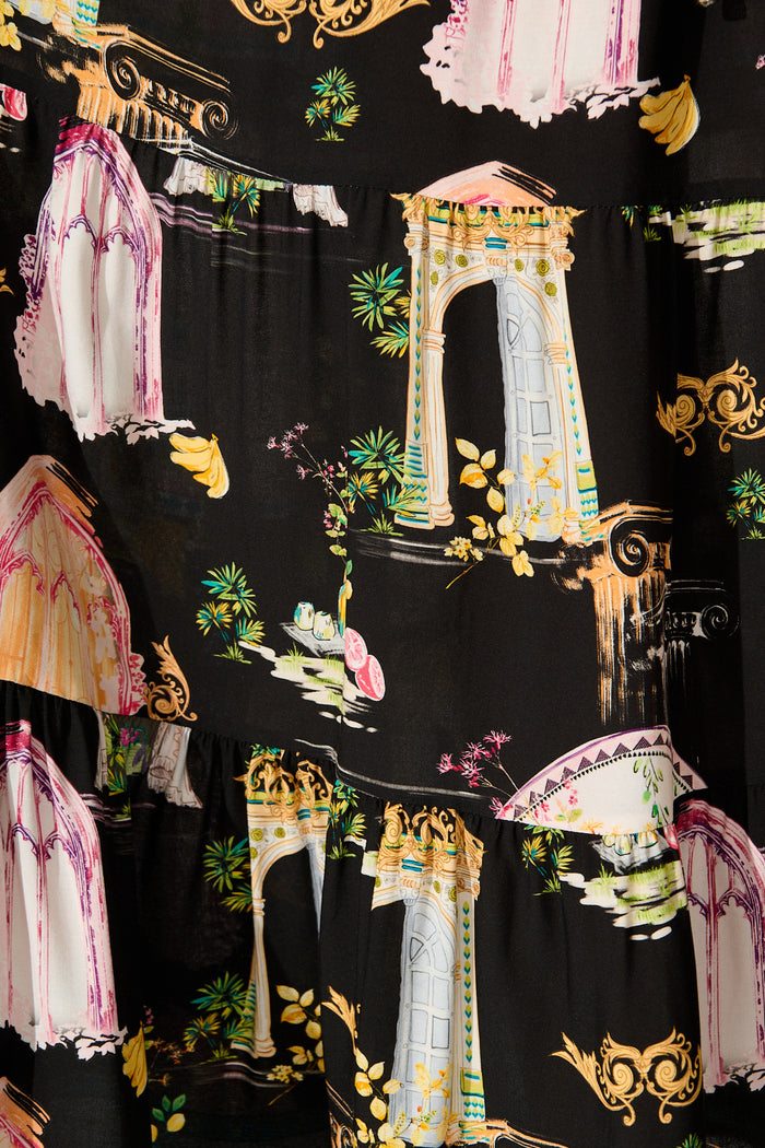 Amadi Skirt Maxi Skirt in Black Multi Print fabric