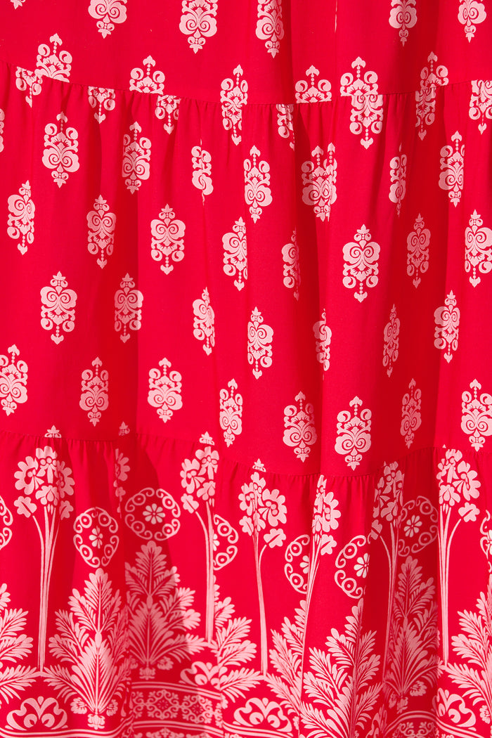 Amadi Skirt Maxi Skirt in Red with Pink Boho Print fabric