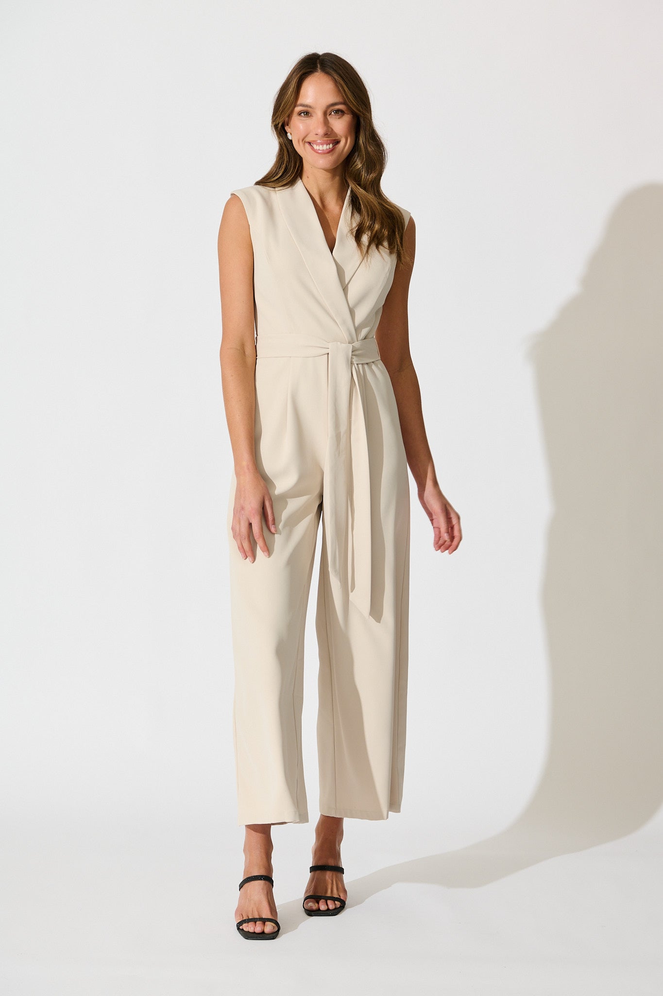 Arden Jumpsuit in Beige full length