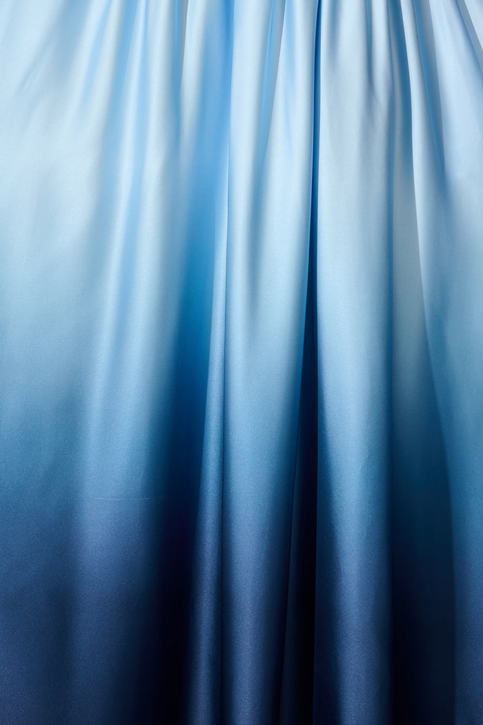 Dip and Dusk Maxi Ombre Skirt in Blue Satin fabric