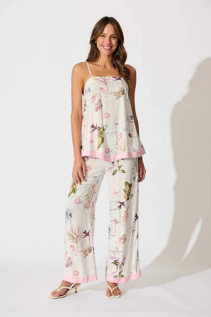 Sunkissed Shells Cami Top in White with Multi Shell full length set