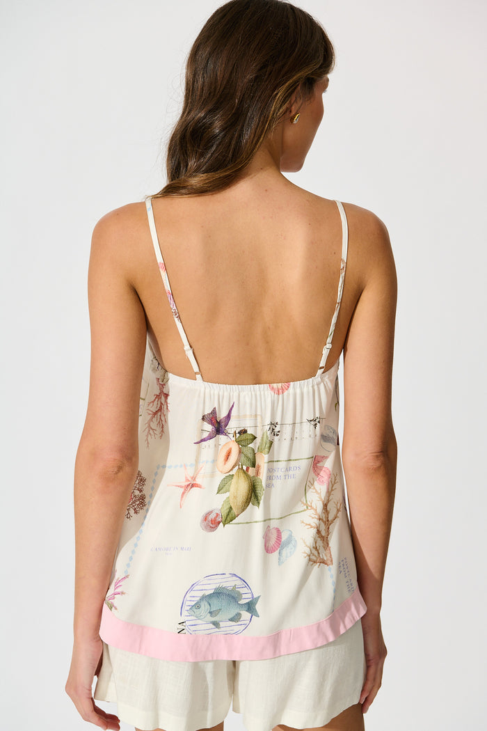 Sunkissed Shells Cami Top in White with Multi Shell back