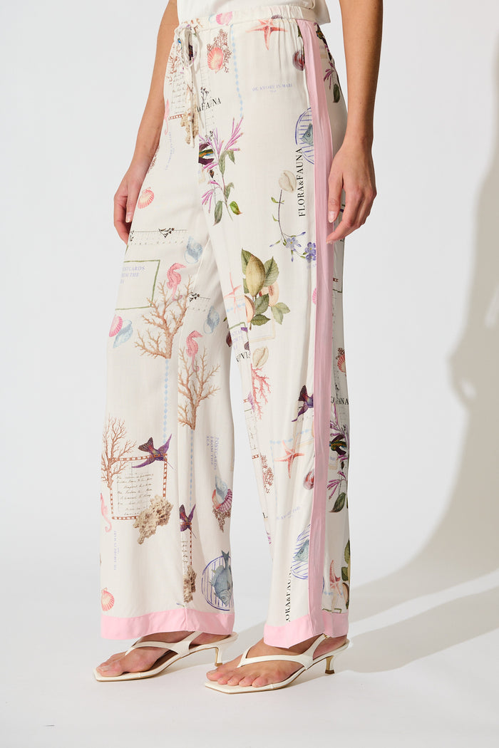 Coastal Charm Pant in White with Multi Shell side