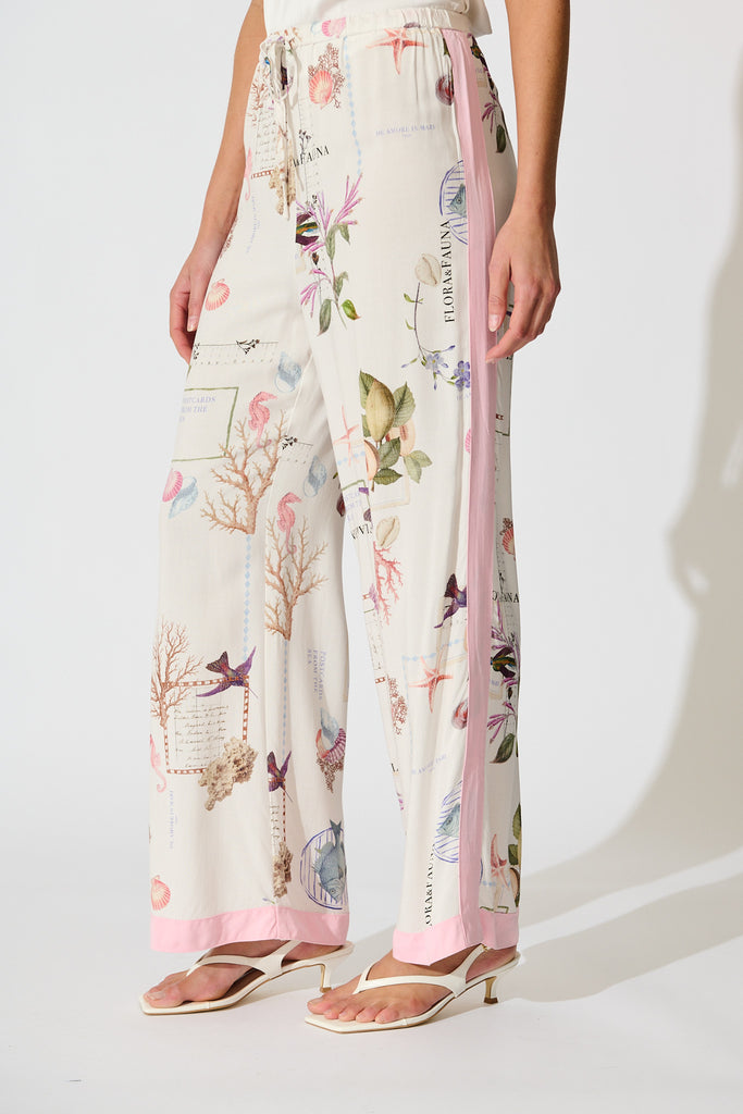 Coastal Charm Pant in White with Multi Shell side