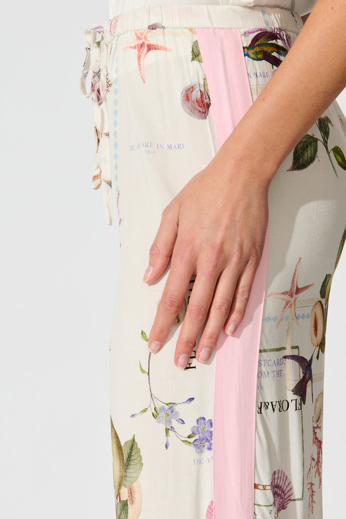 Coastal Charm Pant in White with Multi Shell detail