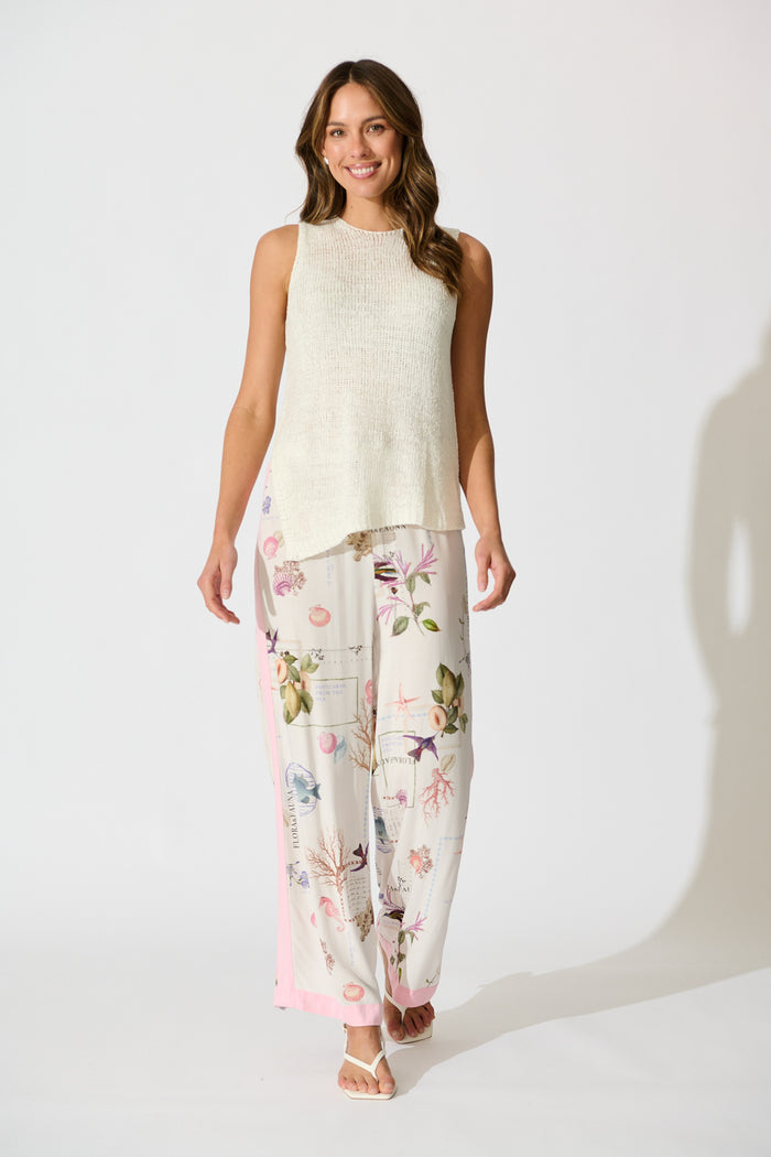 Coastal Charm Pant in White with Multi Shell full length