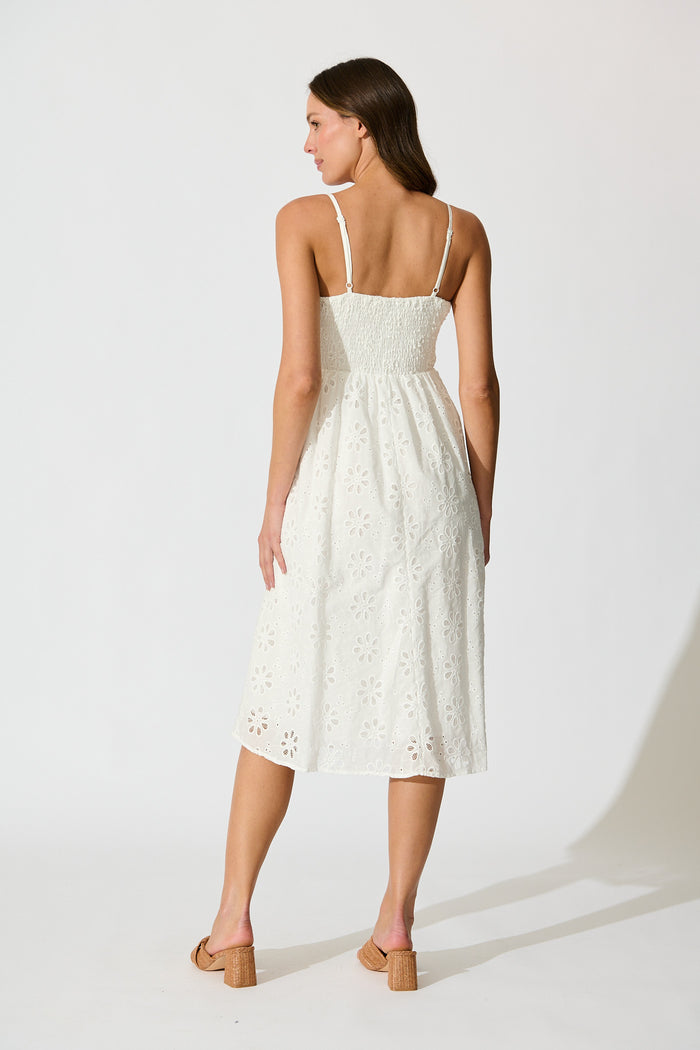 Ballamy Midi Sundress In White Embroidery Cotton back