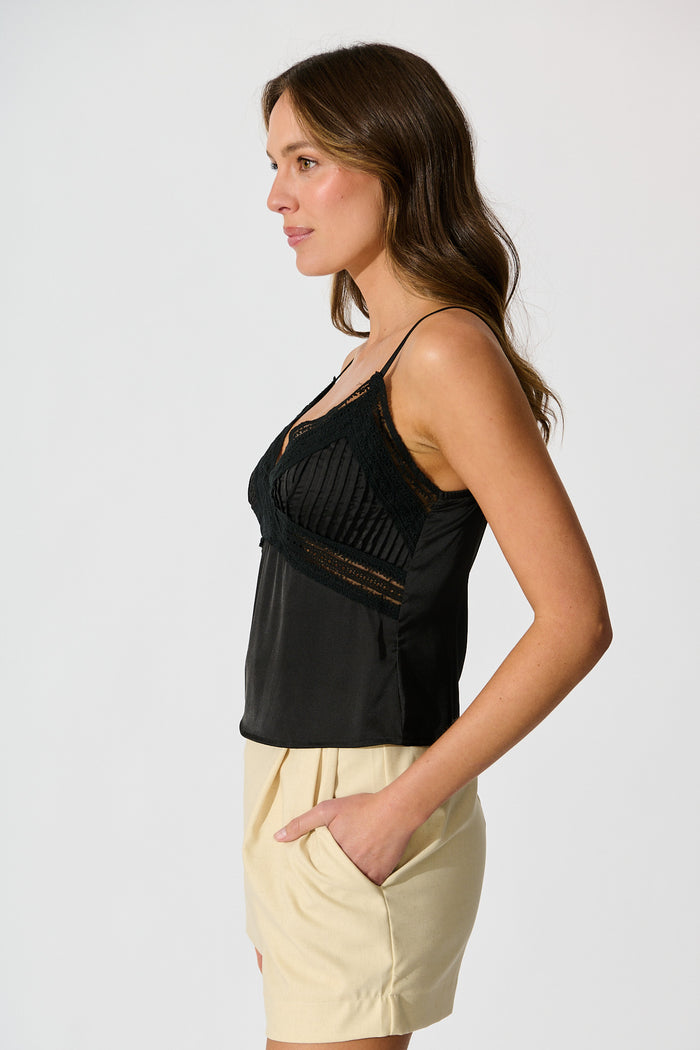 Esta Lace Cami Top in Black Satin side