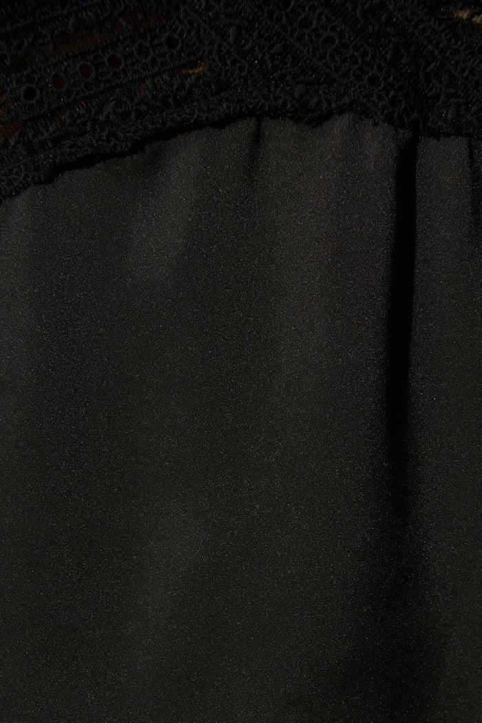Esta Lace Cami Top in Black Satin fabric