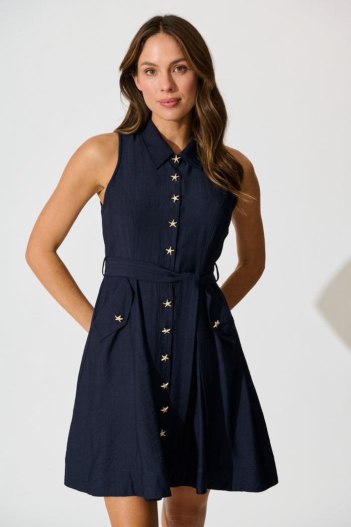 Sirena Starfish Button Dress in Navy front