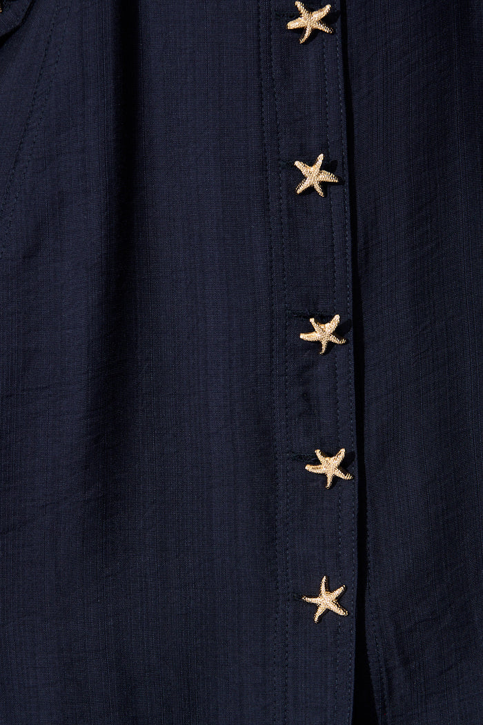 Sirena Starfish Button Dress in Navy fabric