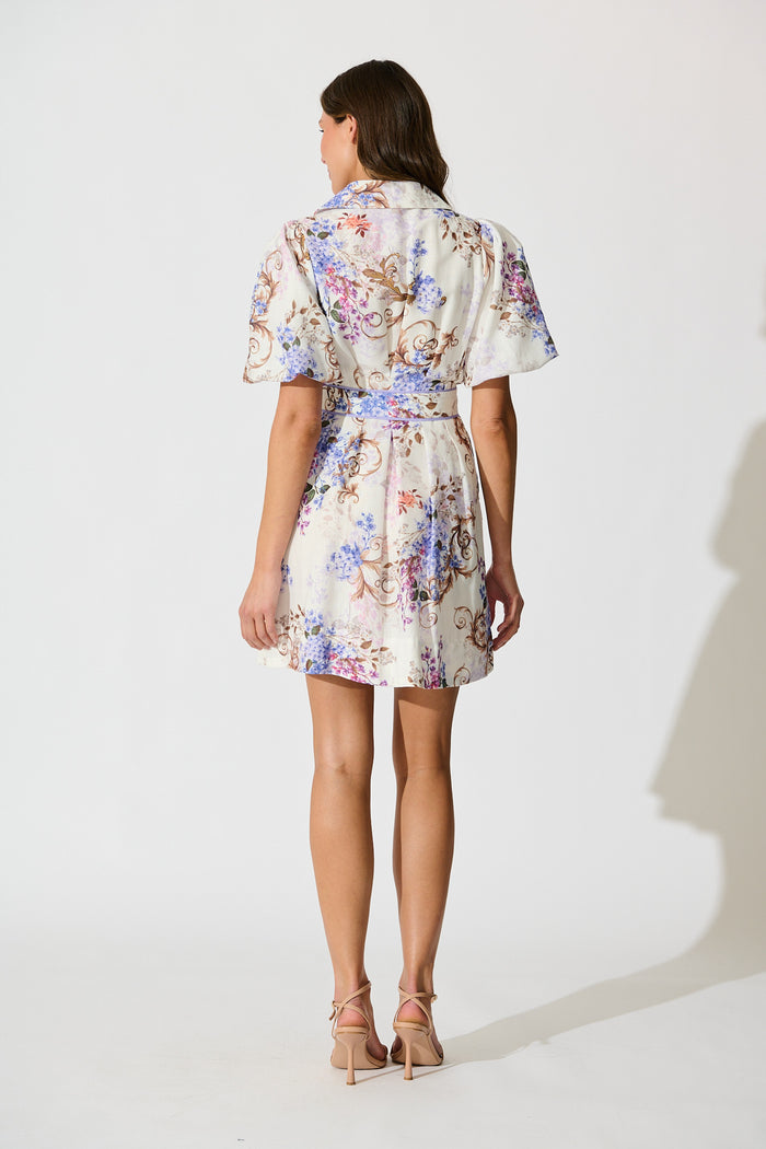 Narelle Shirt Dress in White Floral Linen Blend back