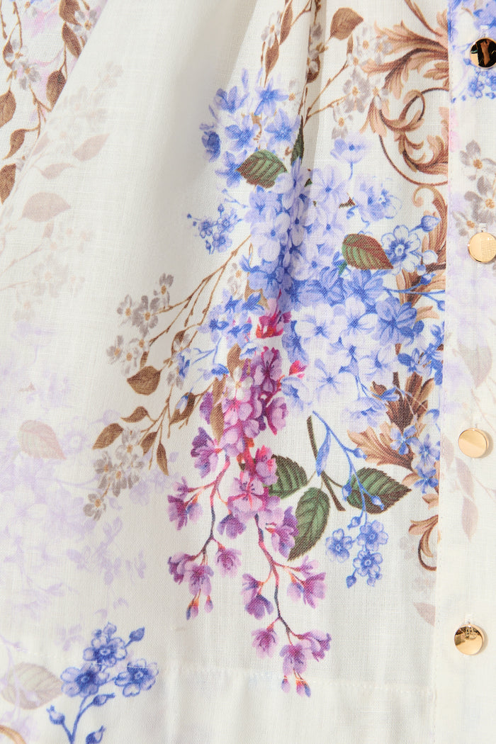 Narelle Shirt Dress in White Floral Linen Blend fabric