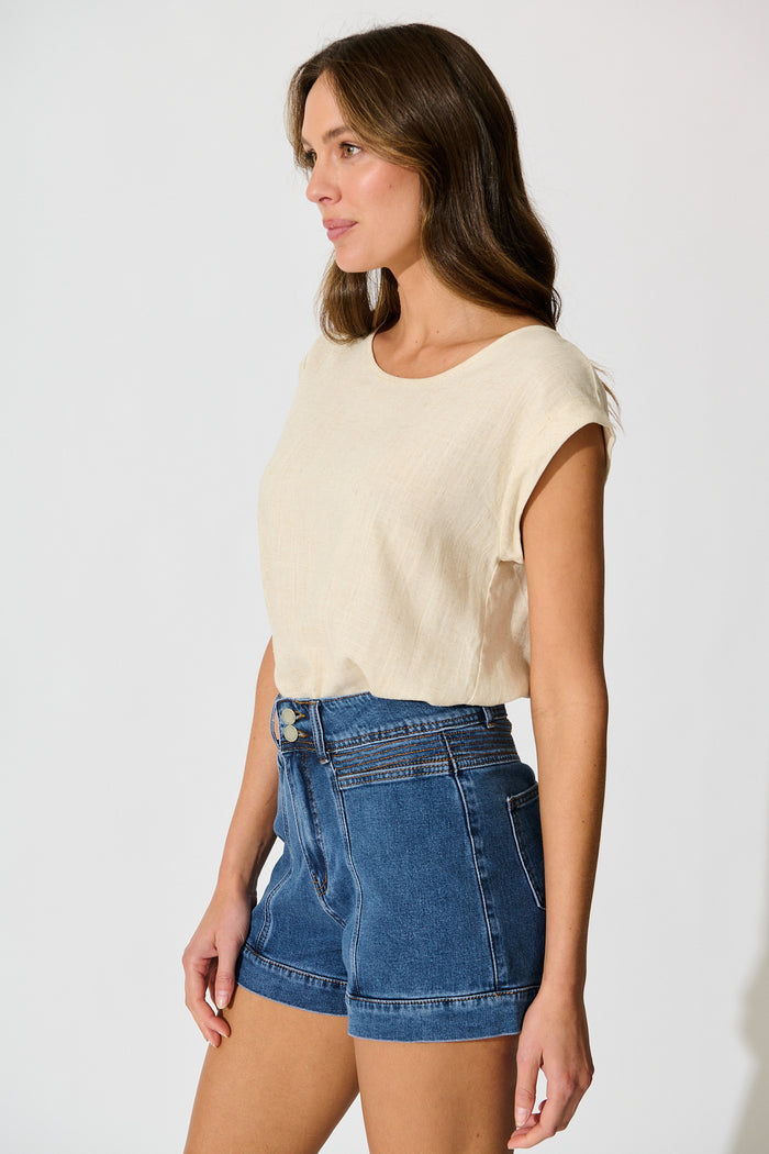 Tiarna Denim Short in Dark Blue Wash side