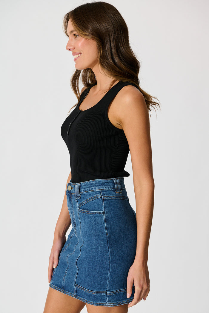 Sundae Denim Skirt in Dark Blue Wash side