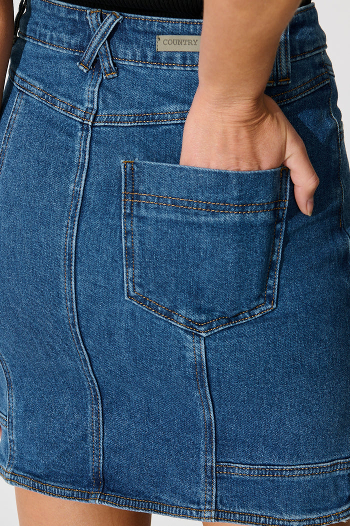 Sundae Denim Skirt in Dark Blue Wash detail
