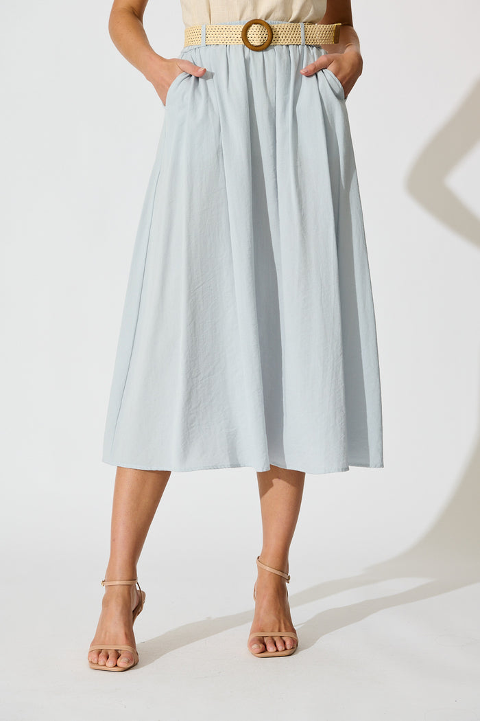 Fenella Maxi Skirt in Light Blue Linen Cotton Blend front