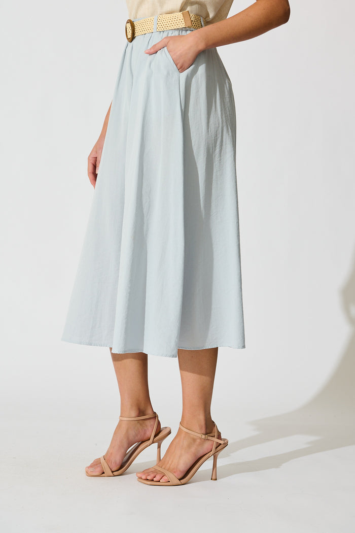 Fenella Maxi Skirt in Light Blue Linen Cotton Blend side