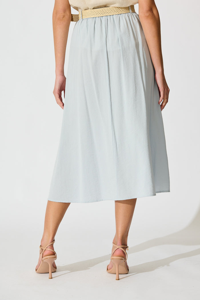 Fenella Maxi Skirt in Light Blue Linen Cotton Blend back