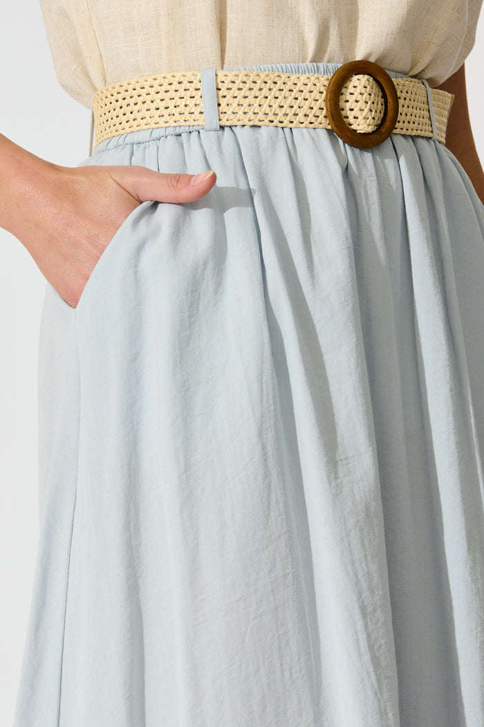 Fenella Maxi Skirt in Light Blue Linen Cotton Blend detail