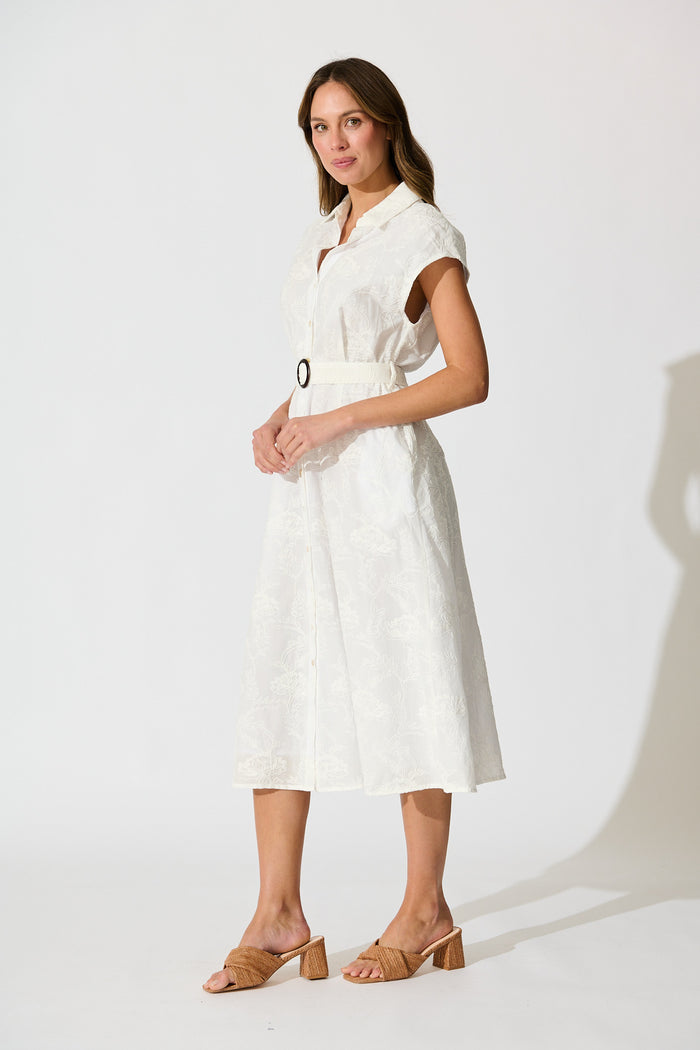 Lace & Love Midi Shirt Dress in White Embroidrey Cotton side