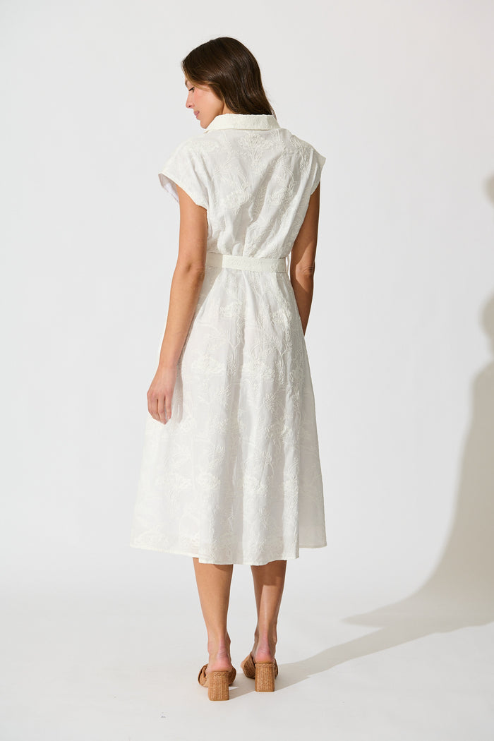 Lace & Love Midi Shirt Dress in White Embroidrey Cotton back
