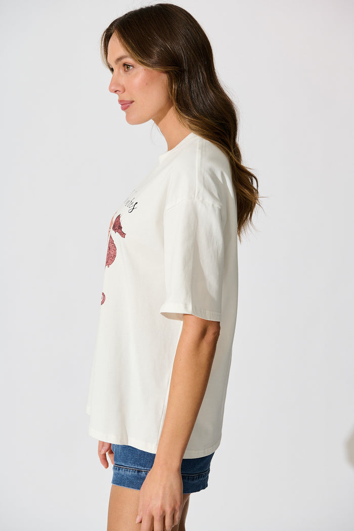 Sea Lover T Shirt in White with Multi Seashell Cotton side