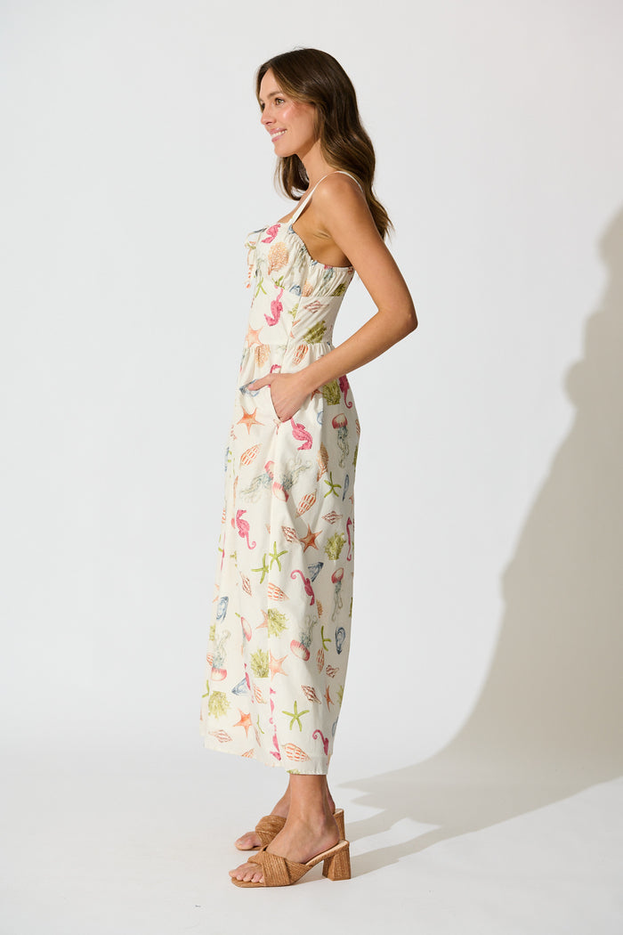 Seashell Maxi Sundress in Cream with Multi Cotton side