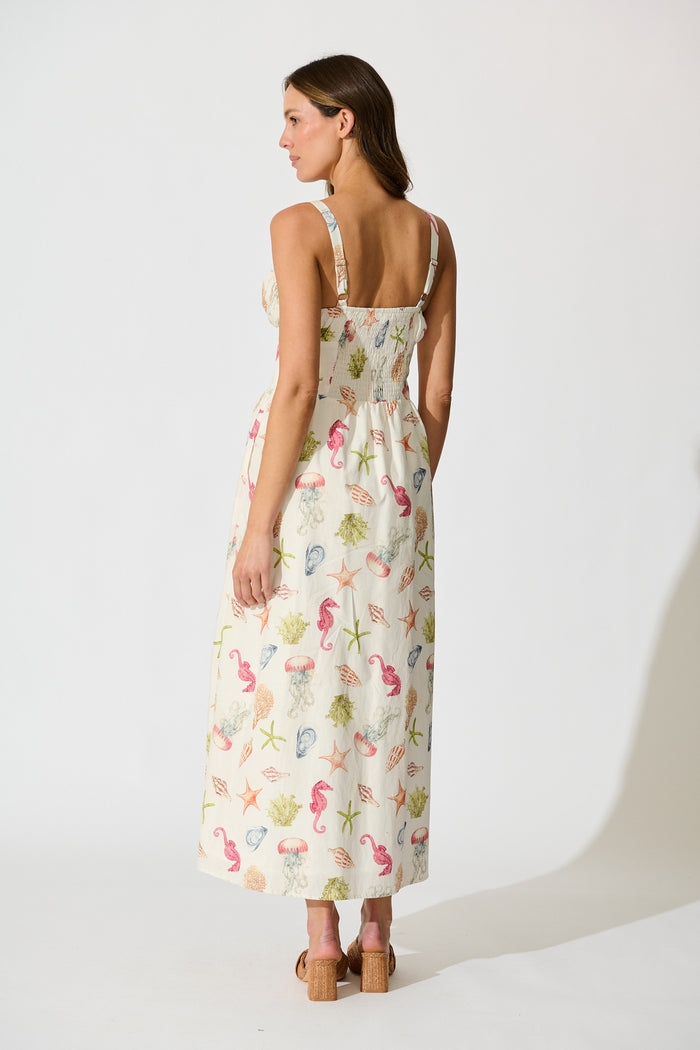 Seashell Maxi Sundress in Cream with Multi Cotton back