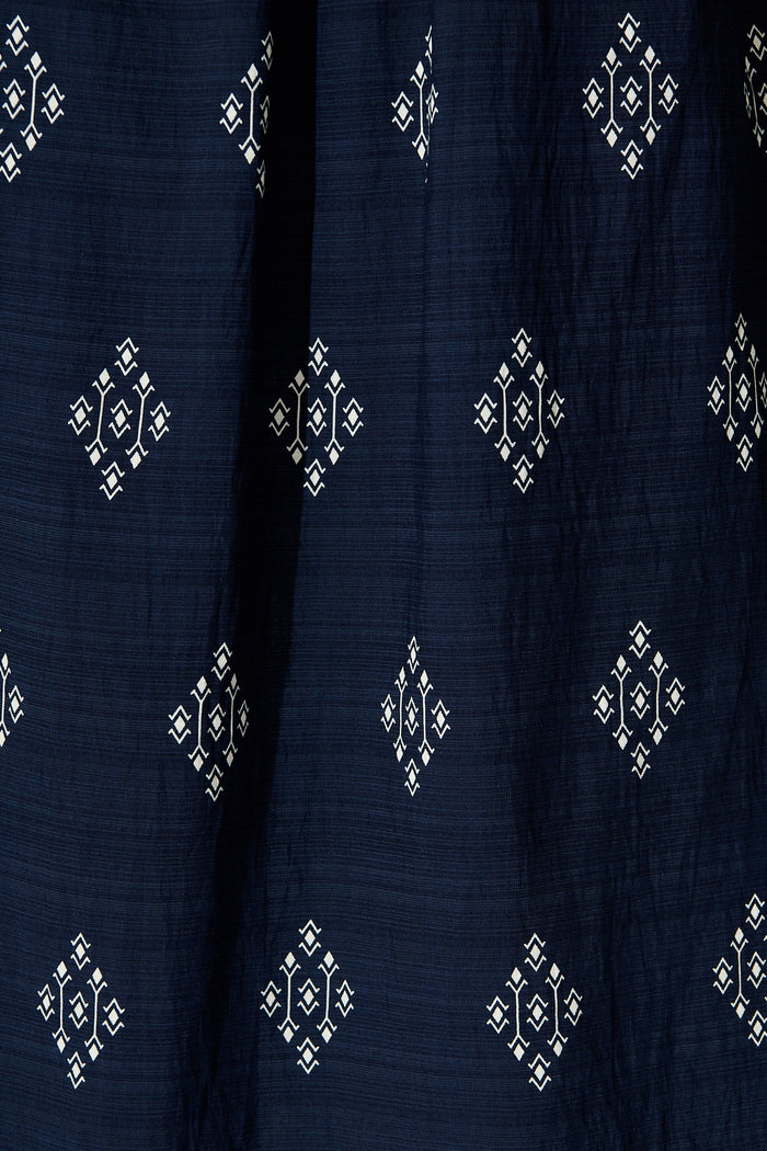 Ovina Maxi Sundress in Navy with White Border Linen Blend fabric