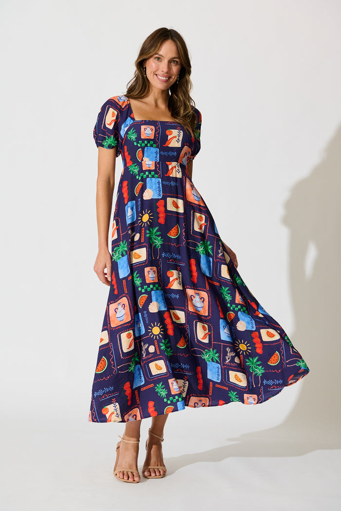Arien Maxi Dress in Navy Multi Print full length