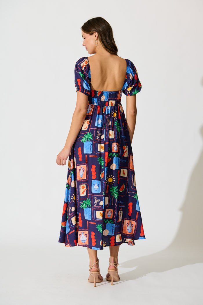 Arien Maxi Dress in Navy Multi Print back