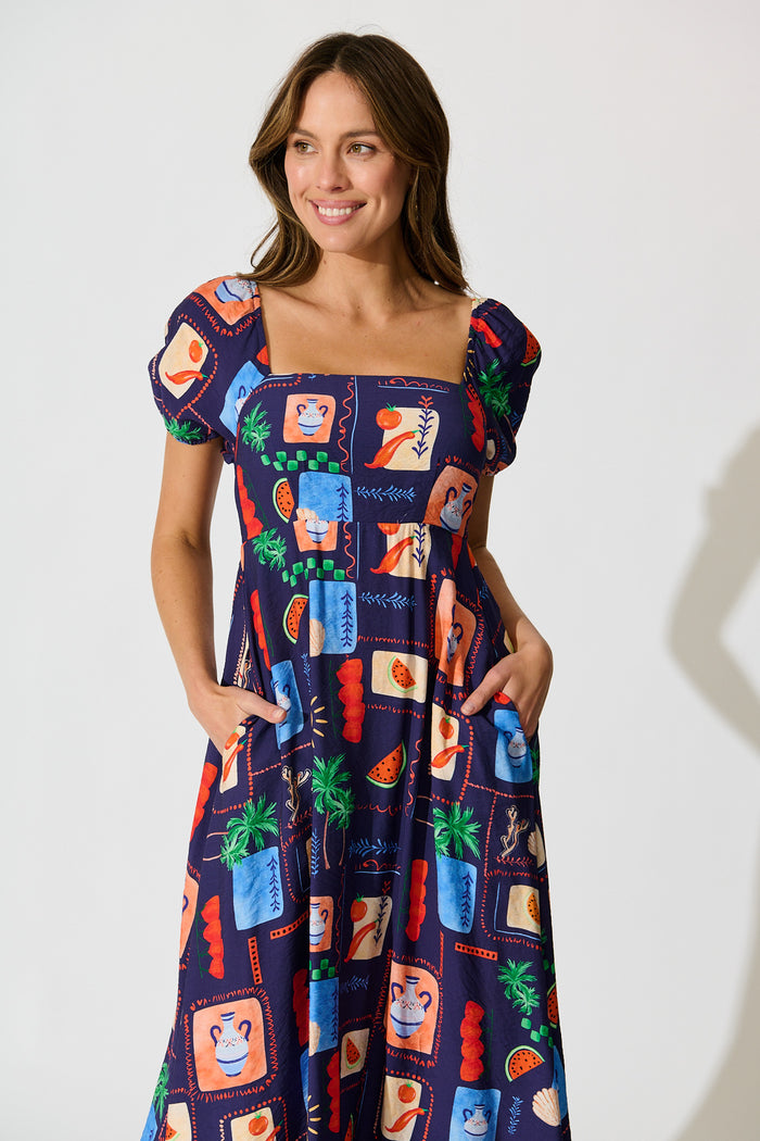 Arien Maxi Dress in Navy Multi Print front