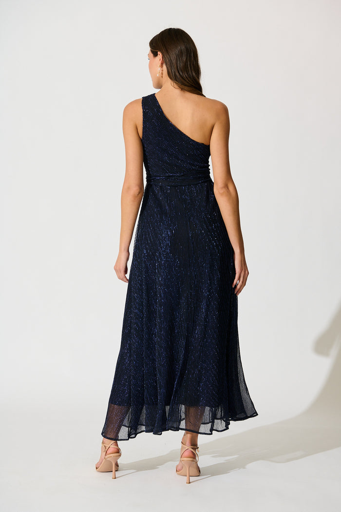 Dazzling One shoulder Maxi Dress in Navy back