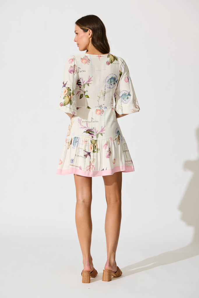 Coastline Muse Dress in White with Multi Shell back