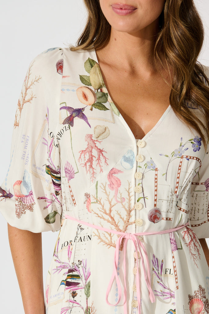 Coastline Muse Dress in White with Multi Shell detail