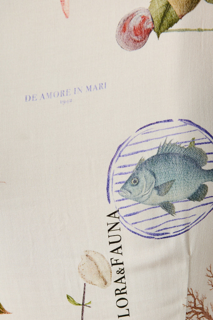 Coastline Muse Dress in White with Multi Shell fabric