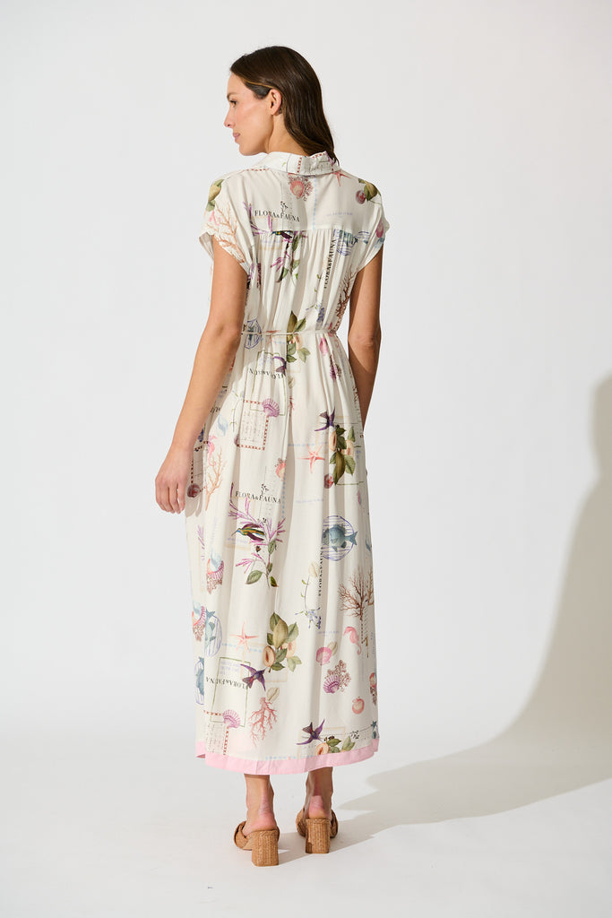 Seashell Skies Maxi Shirt Dress in White with Multi Shell back