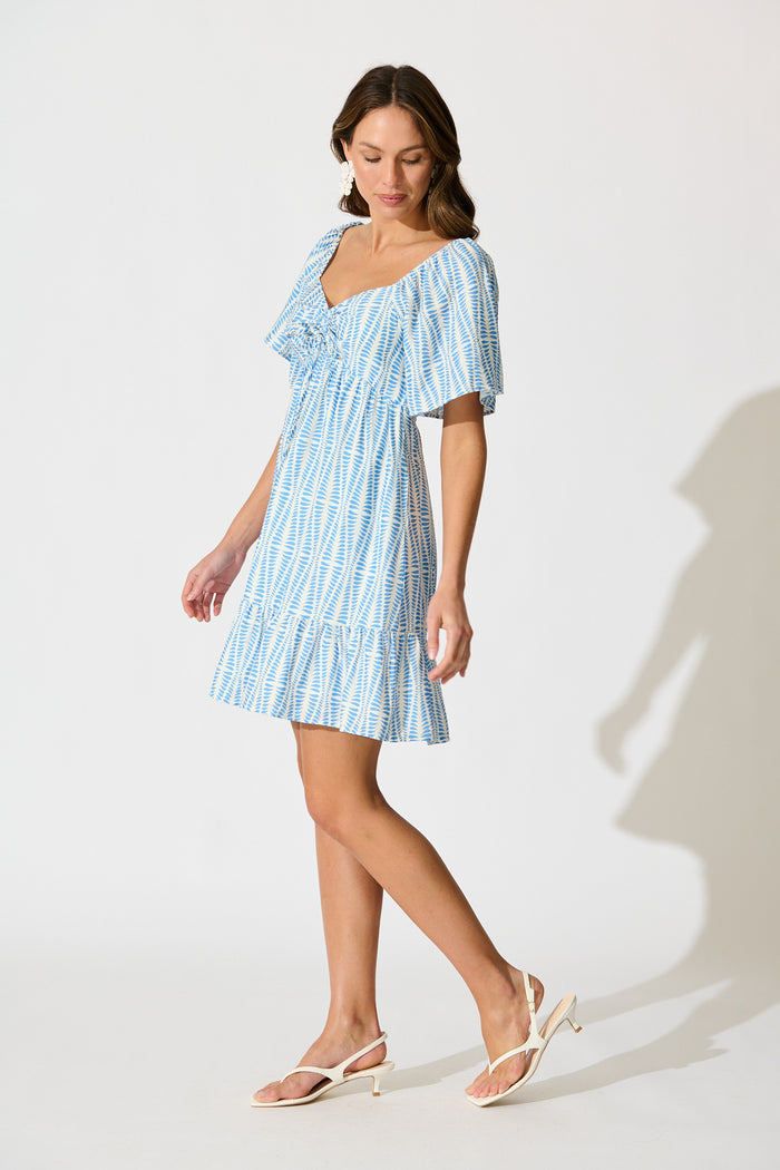 Wilda Dress in Blue and White Print side