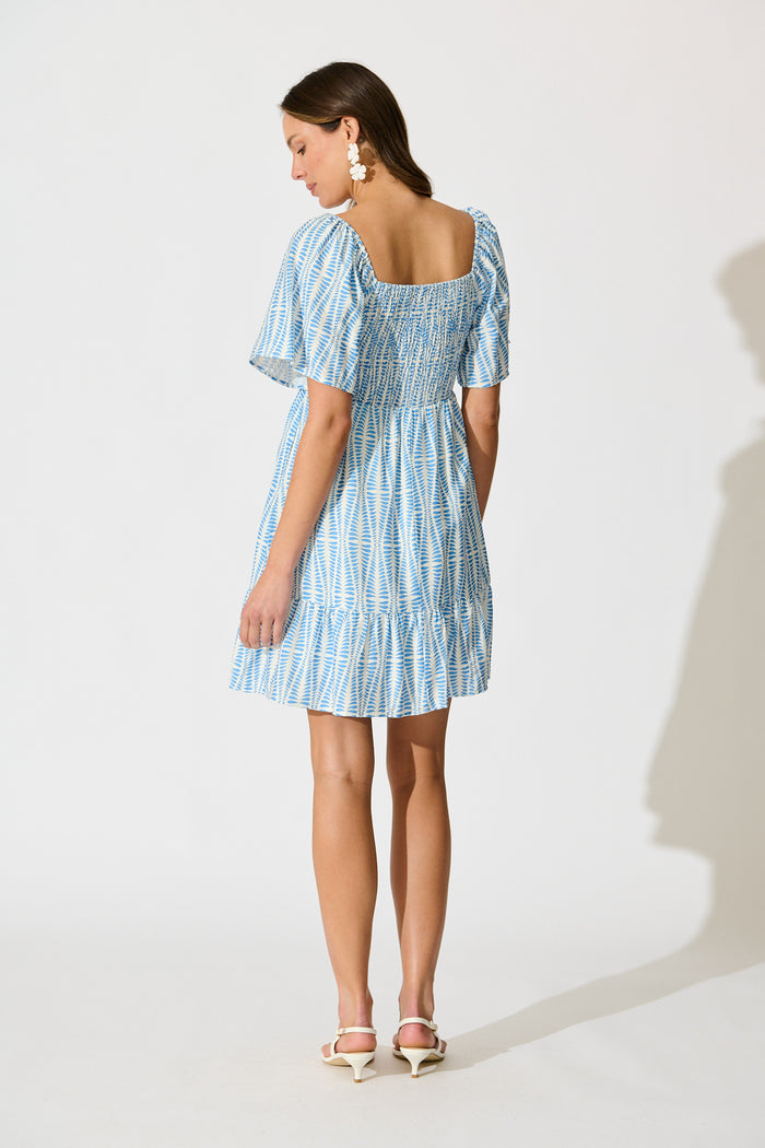 Wilda Dress in Blue and White Print back