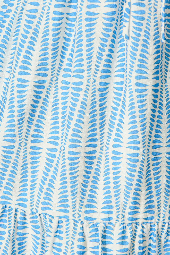 Wilda Dress in Blue and White Print fabric