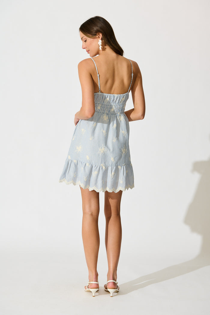 Nissa Sundress in Blue Stripe with Floral Embroidery back