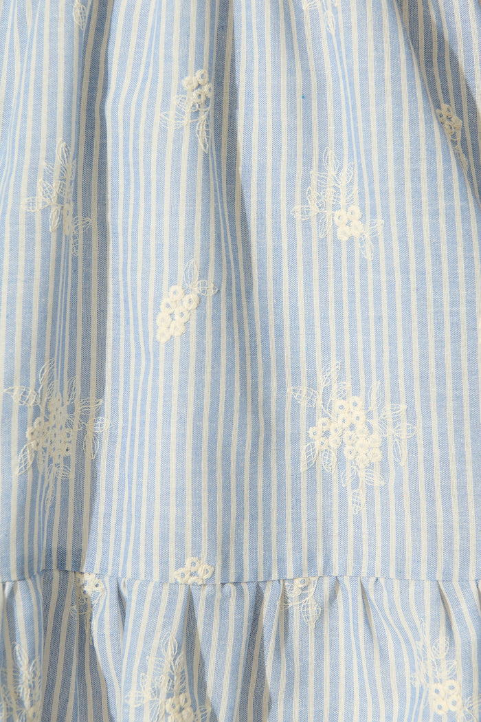 Nissa Sundress in Blue Stripe with Floral Embroidery fabric