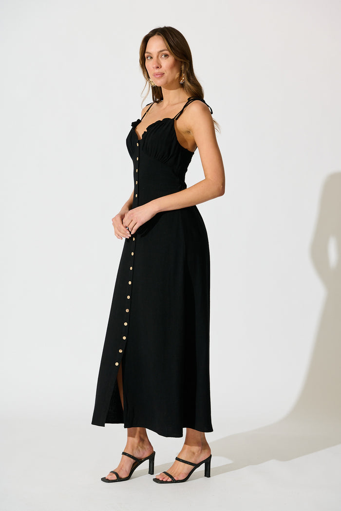 Shani Maxi Dress in Black Linen Blend side
