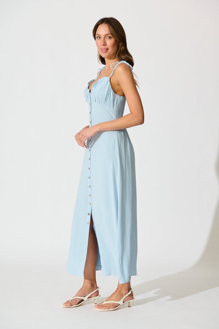 Shani Maxi Dress in Light Blue Linen Blend side