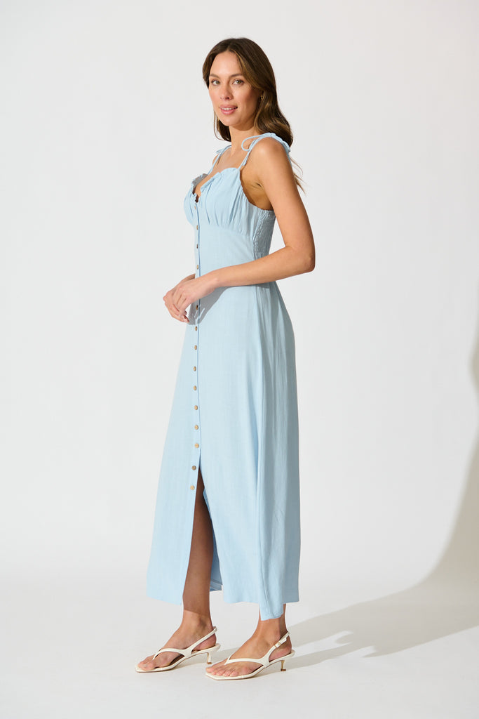 Shani Maxi Dress in Light Blue Linen