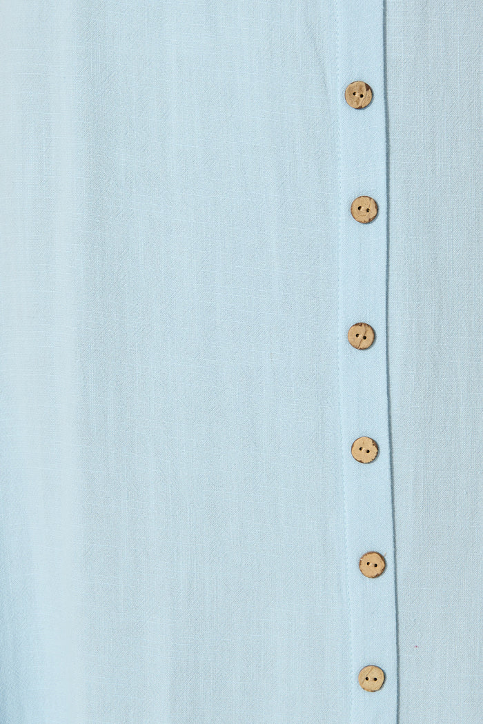 Shani Maxi Dress in Light Blue Linen Blend fabric