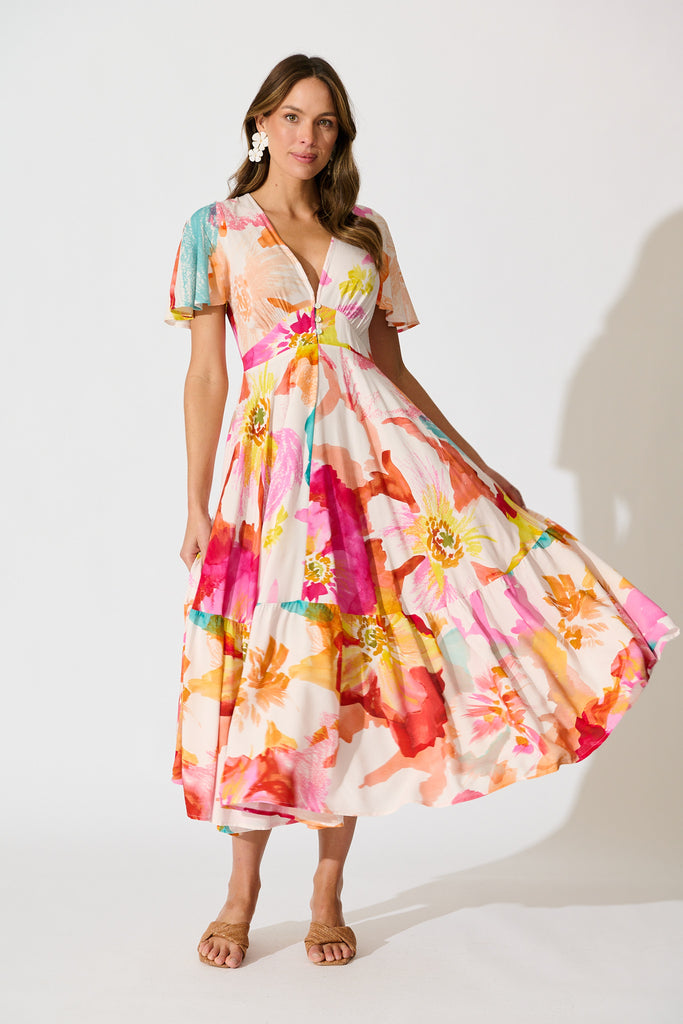 Nevada Maxi Dress in Blush and Multi Floral full length