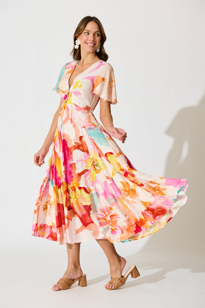 Nevada Maxi Dress in Blush and Multi Floral side