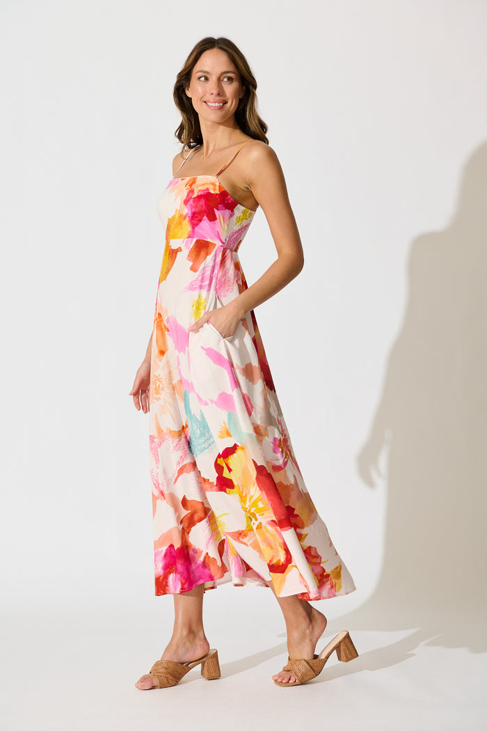 Willa Maxi Sundress in Blush and Multi Floral side